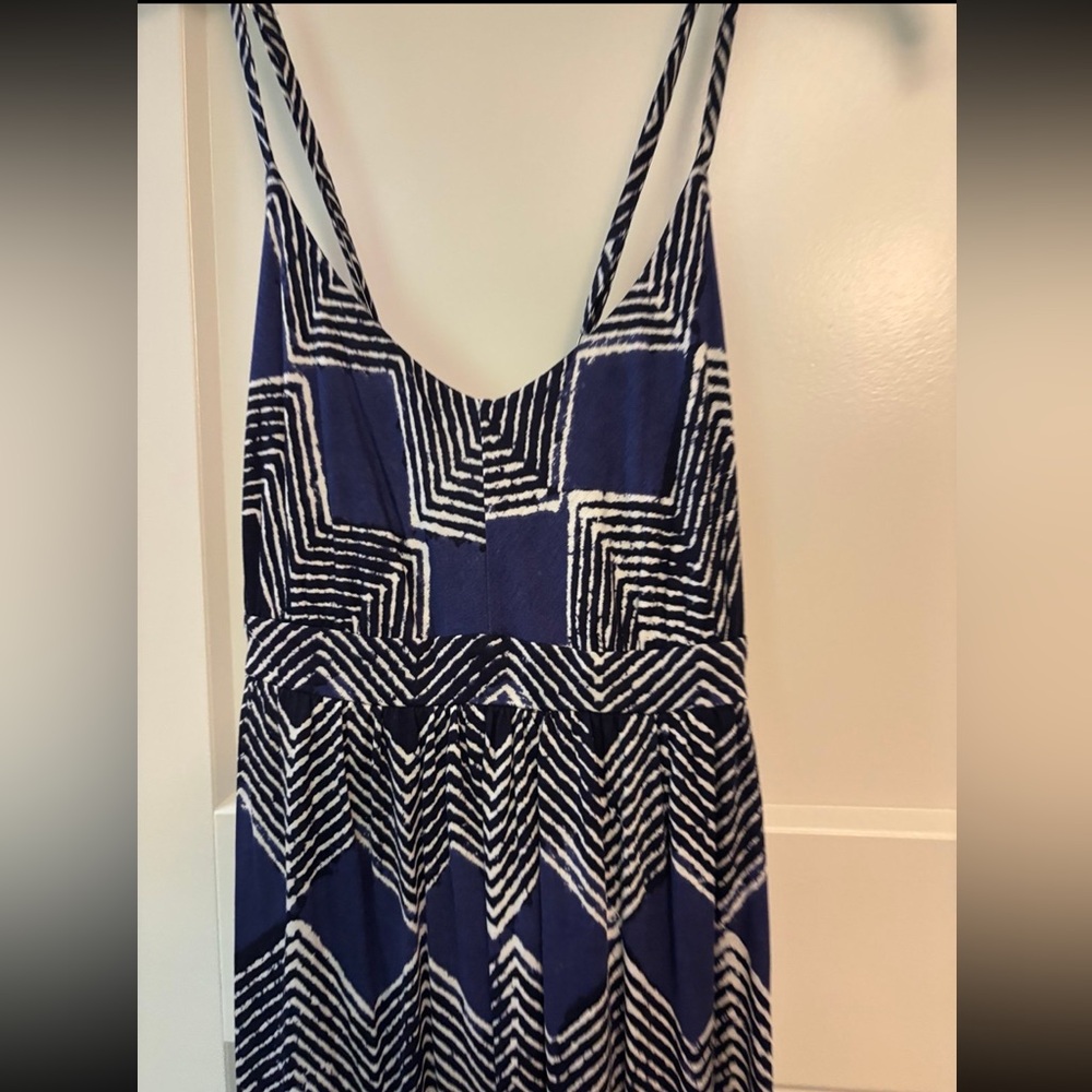 NWOT Loft Maxi Blue and White Geometric Pattern Dress